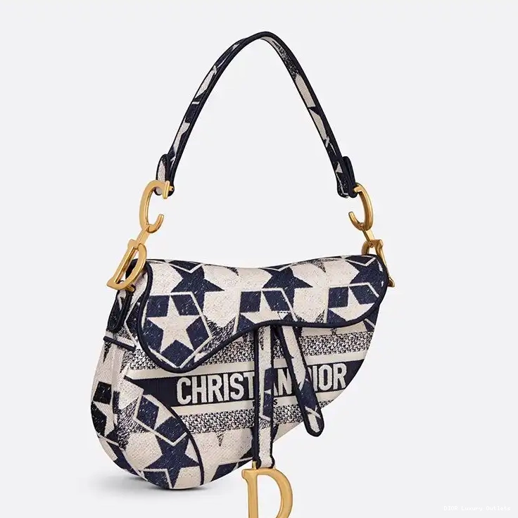 Cheap Dior Saddle Christian Blue White Motif Bag Canvas Etoile 0523 Luxury